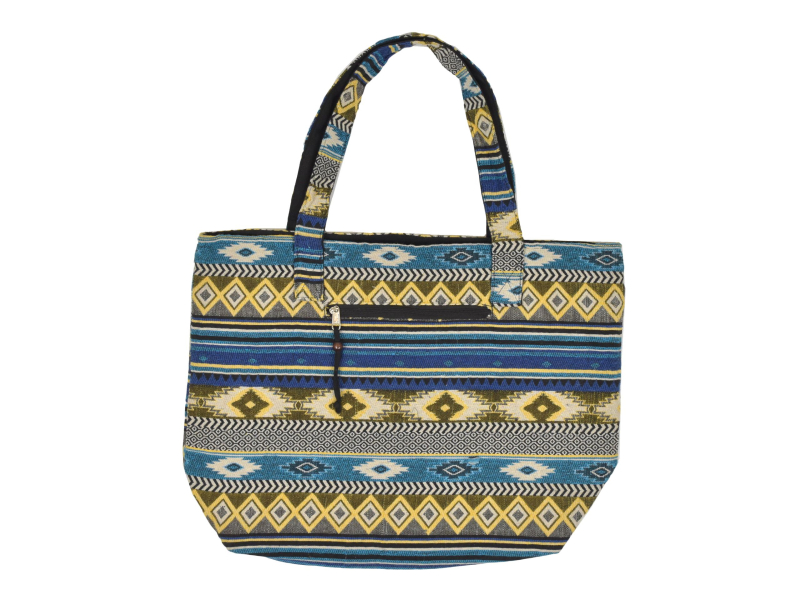 Velká taška, modro-žlutá, Aztec design, 2 malé vnitřní kapsy, zip, 51x39cm +29cm