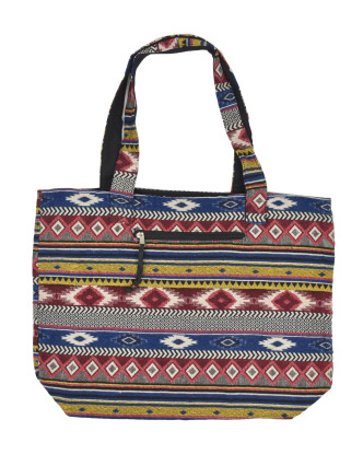 Velká taška, barevná, Aztec design, 2 malé vnitřní kapsy, zip, 51x39cm +29cm