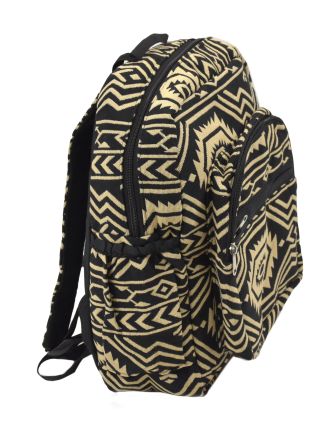Batoh, černo-béžový, Aztec design, kapsy, zip, nastavitelné popruhy, 34x36 cm