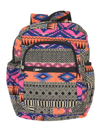 Batoh, barevný, Aztec design, kapsy, zip, nastavitelné popruhy, 34x36 cm