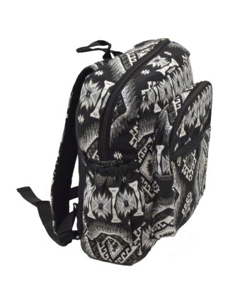 Batoh, černo-bílý, Aztec design, kapsy, zip, nastavitelné popruhy, 34x36 cm