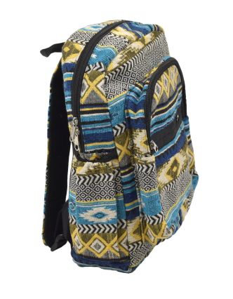 Batoh, modrý, Aztec design, kapsy, zip, nastavitelné popruhy, 34x36 cm