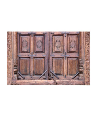 Antik dveře s rámem z Gujaratu, teakové dřevo, 160x14x265cm