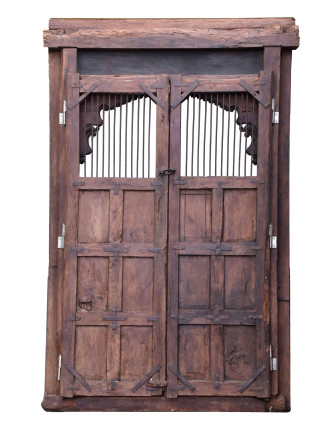Antik dveře s rámem z Gujaratu, teakové dřevo, 160x14x265cm