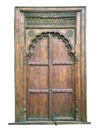 Antik dveře s rámem z Gujaratu, teakové dřevo, 190x14x270cm