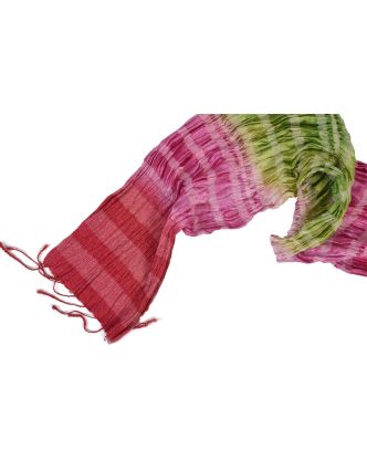 Šátek, hedvábí, mix barev, lurex, žabičkování, třásně, 20x160cm