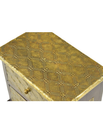 Dřevěná skříňka s mosazným kováním, 2 šuplíky, 21x13x21cm