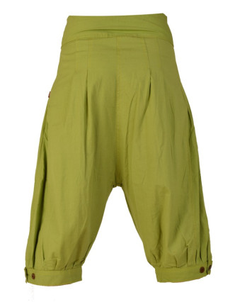 Zelené tříčtvrteční turecké kalhoty s prošíváním, zip a knoflíky, kapsy