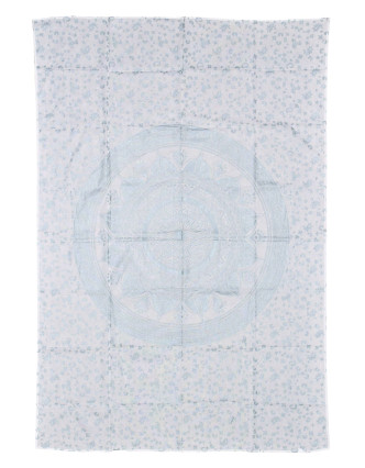 Přehoz na postel s ručním tiskem, Mandala, bílo-stříbrná 210x150cm