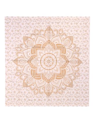 Přehoz s tiskem, Mandala, bílo-zlatý, 220x200 cm