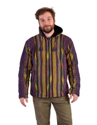 Unisex nepálská ghari bunda s kapucí, fialová, podšívka fleece, zapínání na zip