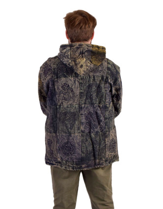 Pánská bunda s kapucí zapínaná na zip, potisk, stone wash
