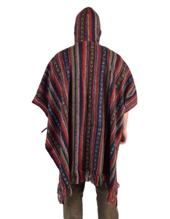 Tibetské pončo z česané bavlny, kapsy, kapuca, fialové