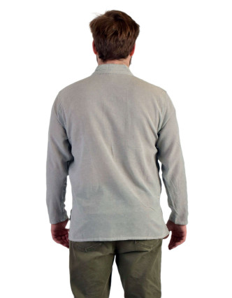 Jednobarevná pánská košile-kurta s dlouhým rukávem a kapsičkou, šedá