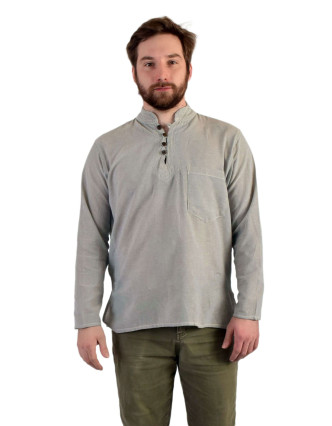 Jednobarevná pánská košile-kurta s dlouhým rukávem a kapsičkou, šedá