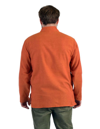 Jednobarevná pánská košile-kurta s dlouhým rukávem a kapsičkou, oranžová