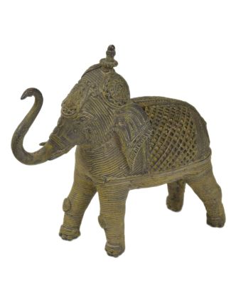 Slon, Tribal Art, mosazná socha, 15,5x5x14cm