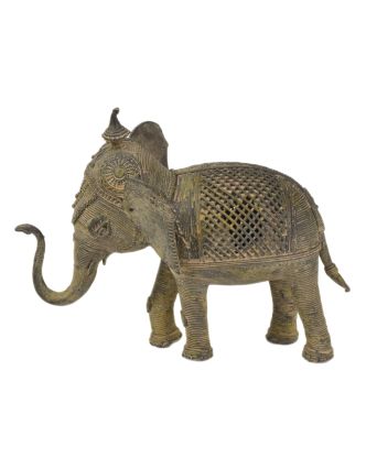 Slon, Tribal Art, mosazná socha, 21x10x17cm