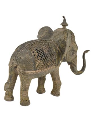 Slon, Tribal Art, mosazná socha, 21x10x17cm