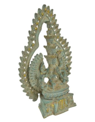 Avalokitešvara, kovová socha, zelená patina, 18x7x25cm