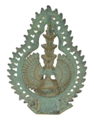 Avalokitešvara, kovová socha, zelená patina, 18x7x25cm