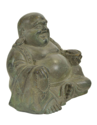 Buddha , kovová socha, zelená patina, 12x8x11cm