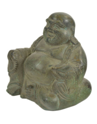 Buddha , kovová socha, zelená patina, 12x8x11cm