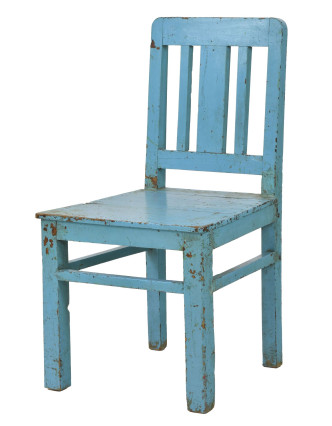 Stará židle z teakového dřeva, tyrkysová patina, 48x47x92cm