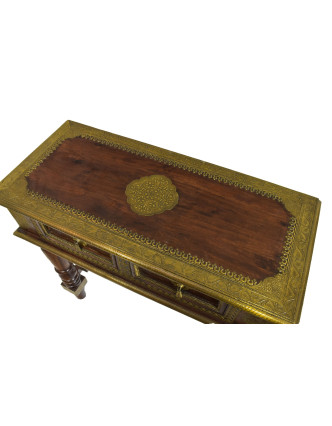 Konzolový stolek z palisandrového dřeva zdobený mosazným kováním, 90x40x85cm
