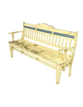 Stará lavička z teakového dřeva, bílá patina, 180x49x96cm