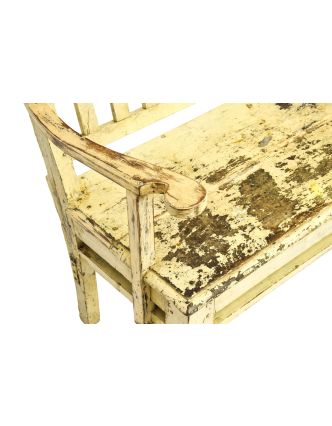 Stará lavička z teakového dřeva, bílá patina, 180x49x96cm