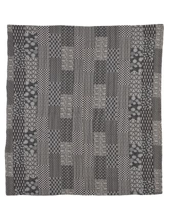 Černo-bílý přehoz na postel, block print, ruční práce, prošívání, 220x271 cm