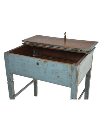 Starý stolek s úložným prostorem, modrá patina, 82x58x85cm