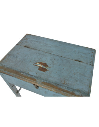 Starý stolek s úložným prostorem, modrá patina, 82x58x85cm