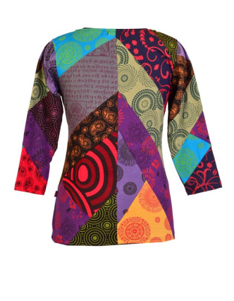 Multibarevné patchworkové tričko s dlouhým rukávem