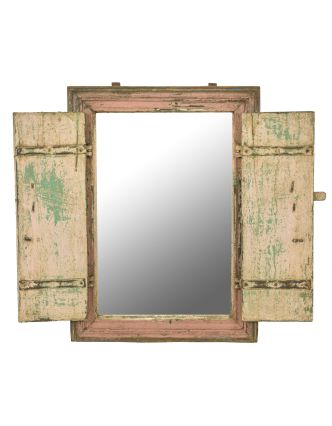 Stará okenice z teakového dřeva se zrcadlem, 50x5x71cm