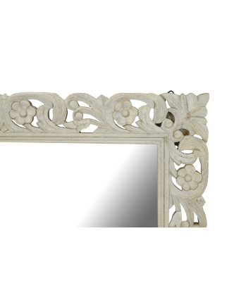 Bílé ručně vyřezávané zrcadlo z mangového dřeva, 90x4x120cm