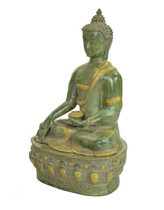 Buddha Šakjamuni, antik zelená patina, mosaz, 35x30x52cm