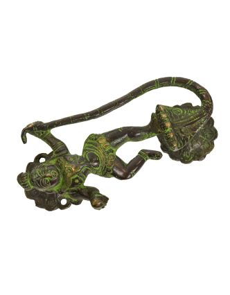 Dveřní madlo, "Tribal Art", zelená patina, mosaz, 15cm