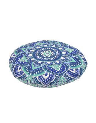 Meditační polštář, kulatý, modro-tyrkysová mandala, 80x20cm