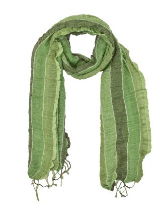 Šátek, wrap proužky, elastický, odstíny zelené, třásně, bavlna, 58x160 až 180cm