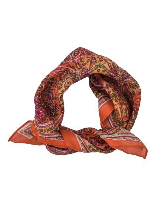 Šátek, čtvercový, oranžový, barevný paisley tisk, bavlna, 50x50cm