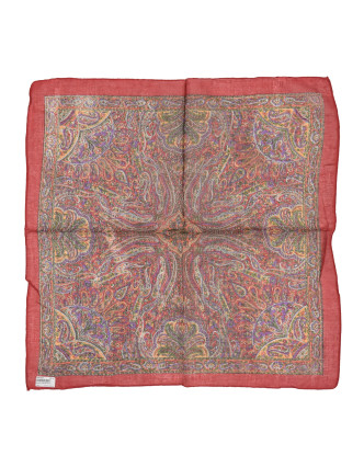 Šátek, čtvercový, červený, barevný paisley tisk, bavlna, 50x50cm
