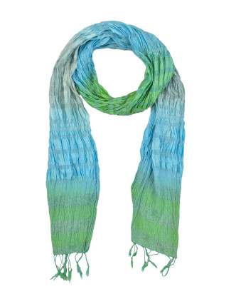 Šátek, hedvábí, barevný, lurex, žabičkování, třásně, 160*23 až 50cm