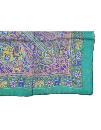 Šátek z hedvábí, čtverec, paisley potisk, smaragdový, 100x100cm