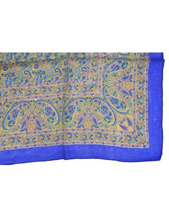 Šátek z hedvábí, čtverec, paisley potisk, modrý, 100x100cm