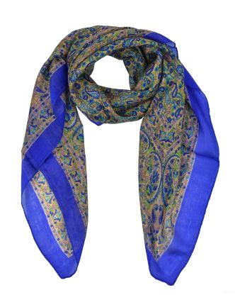 Šátek z hedvábí, čtverec, paisley potisk, modrý, 100x100cm