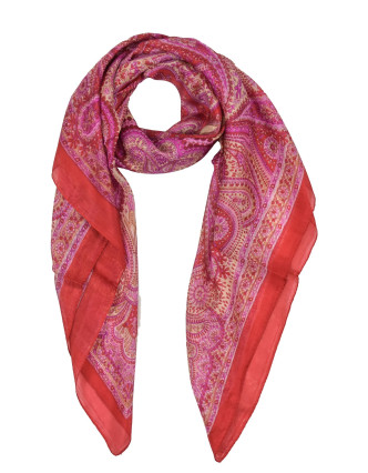 Šátek z hedvábí, čtverec, paisley potisk, červený, 100x100cm