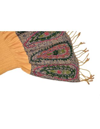 Šátek, viskóza, výšívaný, elastický, paisley, oraznžový, třásne, 189x25 až 50cm