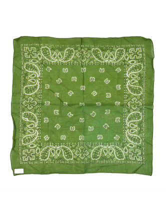 Šátek s bílým paisley potiskem, zelený, 50x50cm